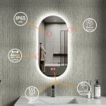 Erga Demi, oválné LED zrcadlo 40x80cm, 3 barvy světla, přední osvětlení, topná podložka proti zapaření, ERG-V01-DEMI-4080-CL