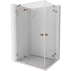 MEXEN/S - Lunar Duo sprchový kout dveře křídlové 90 x 85, transparent, růžové zlato 834-090L-085P-60-00