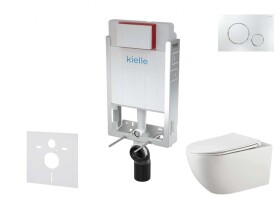 Kielle - Genesis Set předstěnové instalace, klozetu Gaia, sedátka softclose a tlačítka Gemini II, lesklý chrom 30505SZ54
