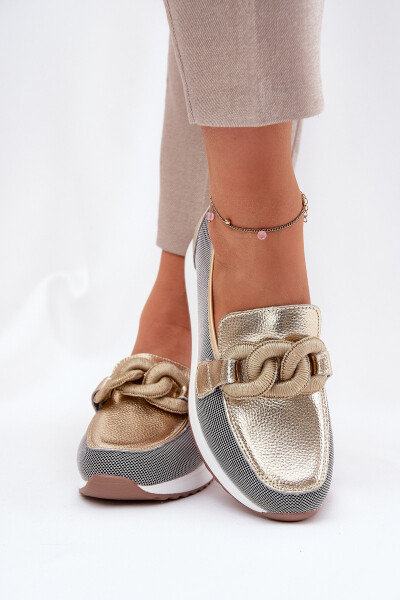 Kožené dámské mokasíny s ozdobou D&A LR51-966 zlaté 37