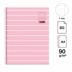 Miquelrius poznámkový blok Between the Lines NB-1, A4, 90g, karton, 80 listů, linka, Pink