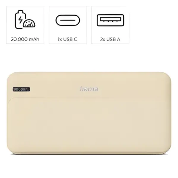 Hama Pocket 20 písková / Powerbanka / 20000 mAh / 2x USB-A / 1x USB-C / 5V / 2,1A