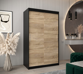 Šatní skříň Abi T0 s posuvnými dveřmi Barva korpusu: Černá, Rozměry: 120 cm, Dveře: Dub sonoma