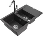 MEXEN/S - Gaspar granitový dřez 1.5 s odkapávačem včetně baterie Flora, černá kropenatá 6507-76-670401-08