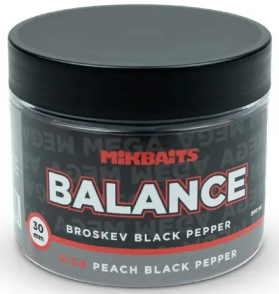 Mikbaits Boilies Mega Balance BigB Broskev Pepř 300ml 30mm (MC0163)