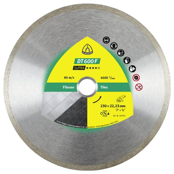 Klingspor 325372 DT 600 F Supra diamantový řezný kotouč Průměr 230 mm Ø otvoru 22.23 mm do kamene, kachle, kamnové kachle, glazované 1 ks