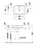 DURAVIT - Soleil by Starck Umyvadlo na desku 560x435 mm, s přepadem, otvor pro baterii, WonderGliss, bílá 23785600271