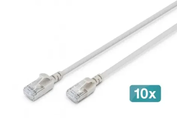 Digitus CAT 6A F/FTP Slim šedá / Patch kabel / 3 m / AWG 32/7 / 10 Gbit/s / PoE+ / 10 ks (DK-1632-A-030S-10)