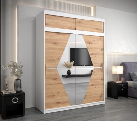 Šatní skříň Abi Bo s nástavcem Barva korpusu: Bílá, Rozměry: 180 cm, Dveře: Dub artisan