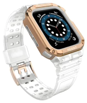 Hurtel Armor Case transparentní, růžovozlatý řemínek / Pouzdro s řemínkem / odolné / pro Apple Watch 38/40/41 mm