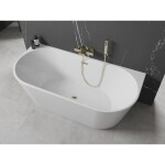 MEXEN/S - Oval vana volně stojící nástěnná 160 x 80, bílá, sifon a přepad zlatá 52671608000-50