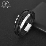 Pánský náramek Gerard, kůže, chirurgická ocel, různé velikosti, Černá 25 cm