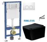 GEBERIT DuofixBasic s bílým tlačítkem DELTA21 + WC MEXEN TEO ČERNÁ Rimless + SEDÁTKO 458.103.00.2 21BI ME02