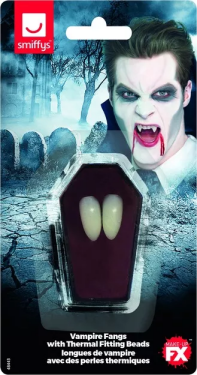 Smiffys.com Zuby upíří - tesáky bílé + upevňovací kuličky