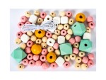 Korálky dřevěné 80ks + šňůrka - Pastel
