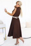 596-4 Elegantní midi košilka se zlatými knoflíky a páskem - CHOCOLATE UNI