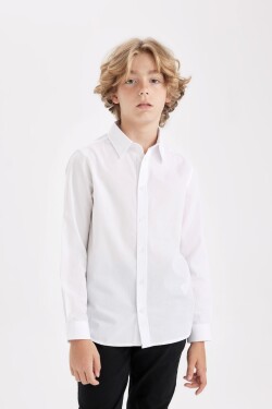 DEFACTO Boy's White Linen Look Long Sleeve School Shirt