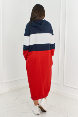 Trikolorní šaty s kapucí námořnická modř + bílá + červená UNI