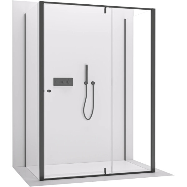 CERANO - Třístěnný sprchový kout Santini U L/P - 6 mm - černá matná, transparentní sklo - 140x100x195 - pivotový CER-8050BD7877