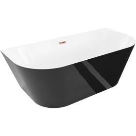 MEXEN/S - Oval Slim volně stojící vana nástěnná 170 x 80, bílá/černá, sifon a přepad růžové zlato 52661708075-60