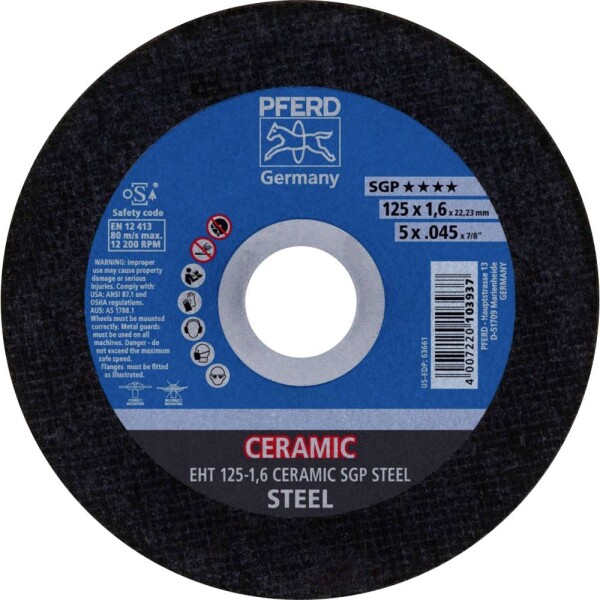 PFERD TOOLS EHT 125-1,6 CERAMIC SGP STEEL 61312516 řezný kotouč rovný 125 mm 25 ks ocel