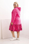 Dámská Plus Size bavlněná šaty s kapucí a volánem růžová UNI