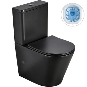 CERANO WC kombi Carlito, Rimless - bezokrajové splachování + Slim/SoftClose sedátko - spodní/zadní odpad - černá matná - 61x36,5 cm