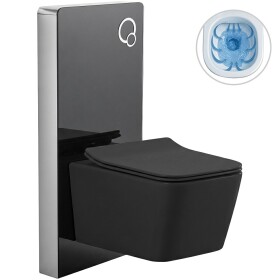 CERANO Kompletní WC set Modul/Forte - černá matná - integrované WC tlačítko - pneumatický modul - 51x36 cm