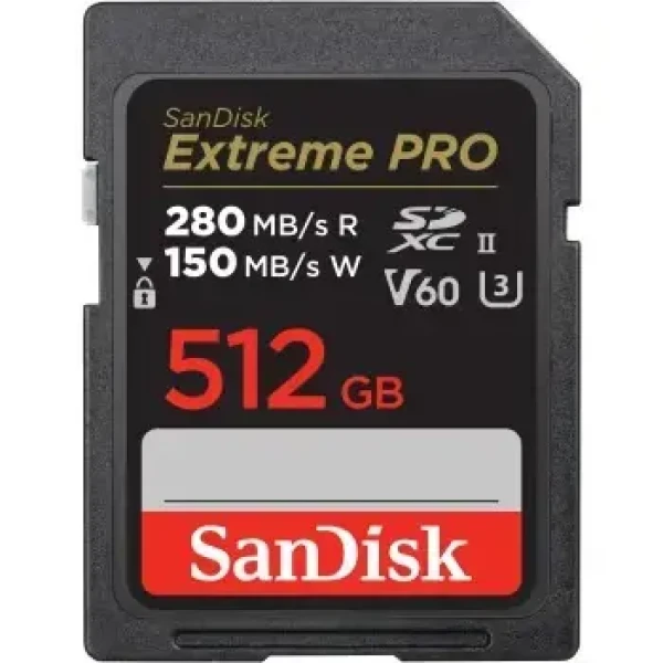 SanDisk Extreme PRO SDXC 512 GB / Paměťová karta / UHS-II / Class 10 U3 V60 / čtení: 280 MB/s / zápis: 150 MB/s (SDSDXEP-512G-GN4IN)