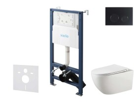 Kielle - Genesis New Set předstěnové instalace, klozetu Gaia, Rimless, sedátka softclose a tlačítka Gemini New II, matná černá 30528SS15