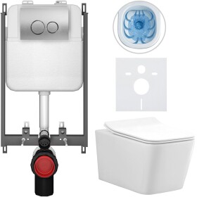 CERANO - Kompletní WC set Basic/Forte - bílá lesklá - WC tlačítko Dualo/Stříbrná - pro zazdění - 51x36 CER-8050BD86116