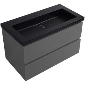 CERANO - Koupelnová skříňka Carole - antracitová + umyvadlo z lit. mramoru Ovo - černá matná - 100,5x53x46,5 CER-415762