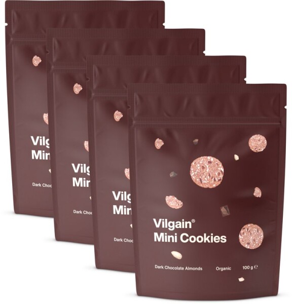 Vilgain Mini Cookies BIO – 4× mandle s hořkou čokoládou 100 g