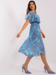 Prachově modré šaty s potiskem a krátkým rukávem