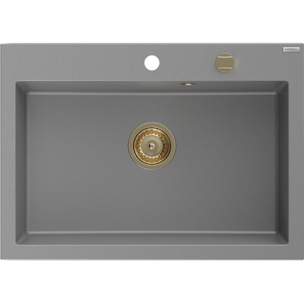 MEXEN/S - Elix granitový dřez 1-miska 700 x 500 mm, šedý, sifon zlatá 6526701005-71-G