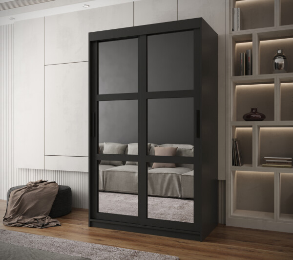 Šatní skříň Abi Miror Barva korpusu: Černá, Rozměry: 120 cm, Dveře: Černá