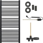 CERANO Koupelnový radiátorový set Antonio - kombinované vytápění, termo tyč - boční jednobodové připojení - 600W - černá matná - 1180x550 mm