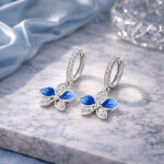 Stříbrné visací náušnice modrá Orchidej - stříbro 925/1000, Modrá