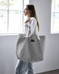 House Doctor Velká plátěná nákupní taška Black/Off-white, černá barva, textil