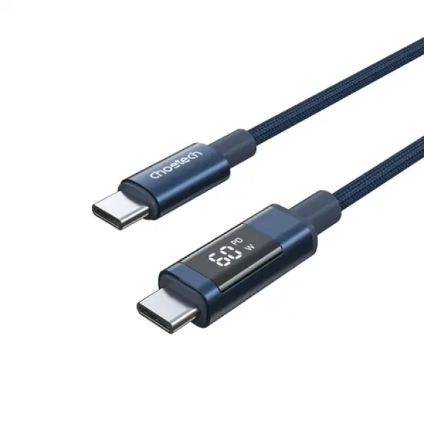 Choetech XCC-1068 modrá / Kabel USB-C (M) - USB-C (M) / PD 60W / displej s ukazatelem výkonu / 1,2 m