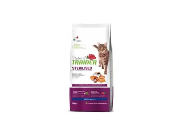 Natural Trainer Cat STERILISED losos 10kg / Granule pro kočky / pro sterilizované dospělé kočky (8059149246987)