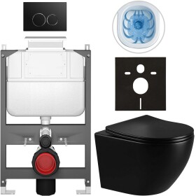 CERANO - Kompletní WC set Basic/Cesso - černá lesklá - WC tlačítko Dualo/Černá - ovládání shora - předstěnová instalace - 49x36 CER-8050BD86290