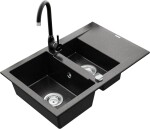MEXEN/S - Gaspar granitový dřez 1.5 s odkapávačem včetně baterie Telma, černá/stříbrný 6507-73-670200-70
