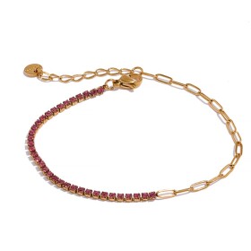 Elegantní náramek se zirkony, chirurgická ocel, Růžová 17 cm + 3 cm (prodloužení)