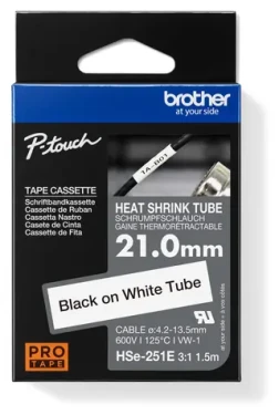 Brother HSE-251E / Smrštitelná bužírka / černý tisk / bílý podklad / šířka 21 mm / 1,5 m (HSE251E)