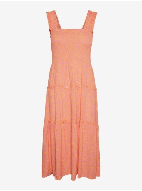 Růžovo-oranžové dámské květované midi šaty Vero Moda Menny dámské