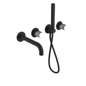 SAPHO - ULTRATAP podomítková vanová baterie s hubicí a ruční sprchou, 2 výstupy, černá mat/chrom UT093TBC