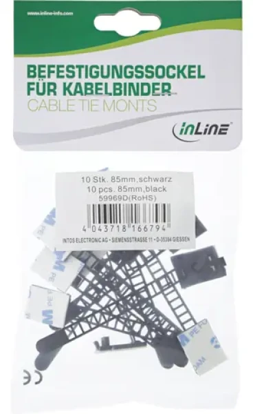 InLine Sada příchytek na kabely 64 mm černá / Organizace kabeláže / 10 ks (59969B)