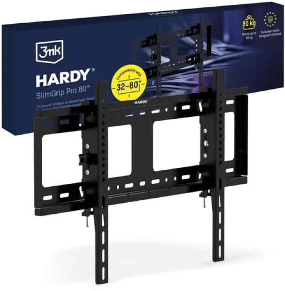 3mk Hardy SlimGrip Pro 80 / Držák TV na zeď / 32-80" / VESA 600x400 / nosnost 80 kg (5903108744867)