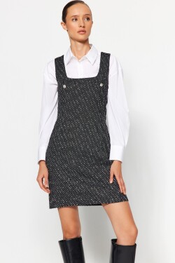 Trendyol Black Tweed Mini Gilet tkané šaty